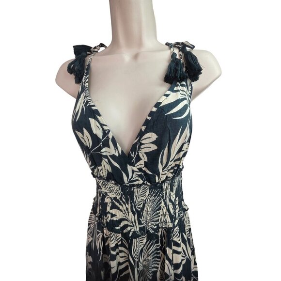 Anthropologie Tropical Smock Waist Maxi Dress Sz M Rayon Tassels Resort Wear NEW - Picture 3 of 10